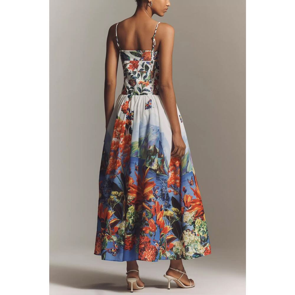 nwt by ANTHROPOLOGIE sz L The Muse Basque-Waist Garden Midi Dress - Picture 4 of 4